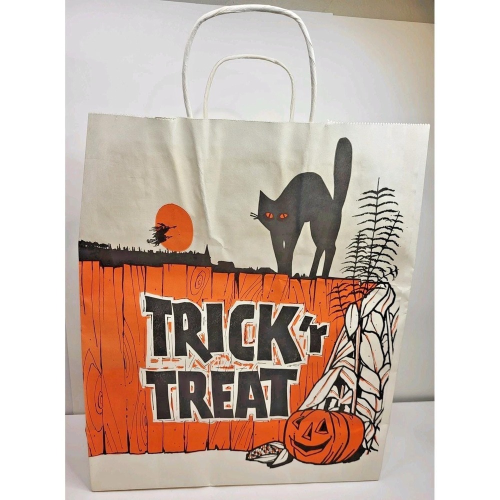 Vintage Trick Or Treat Bag NOS Volm Bag Company USA Black Cat  Halloween Large R